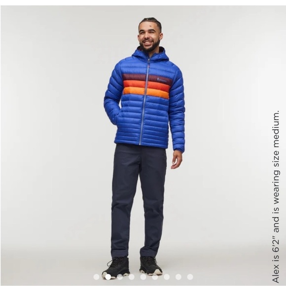Cotopaxi Men’s XXL Fuego Hooded Down Puffer Jacket Blue Violet Stripes NWT - Picture 8 of 14